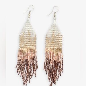 Ink + Alloy Claire Ombre Beaded Fringe Earrings Mixed Metallic.  New!